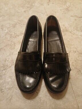 Men's Black Leather Fringe Penny Loafers Hanover Size 10
